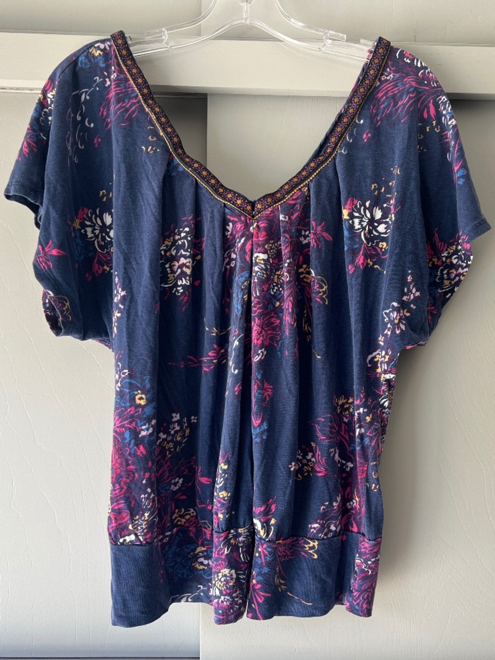 Anthropologie C Keer Boho Floral Print V-Neck Top M